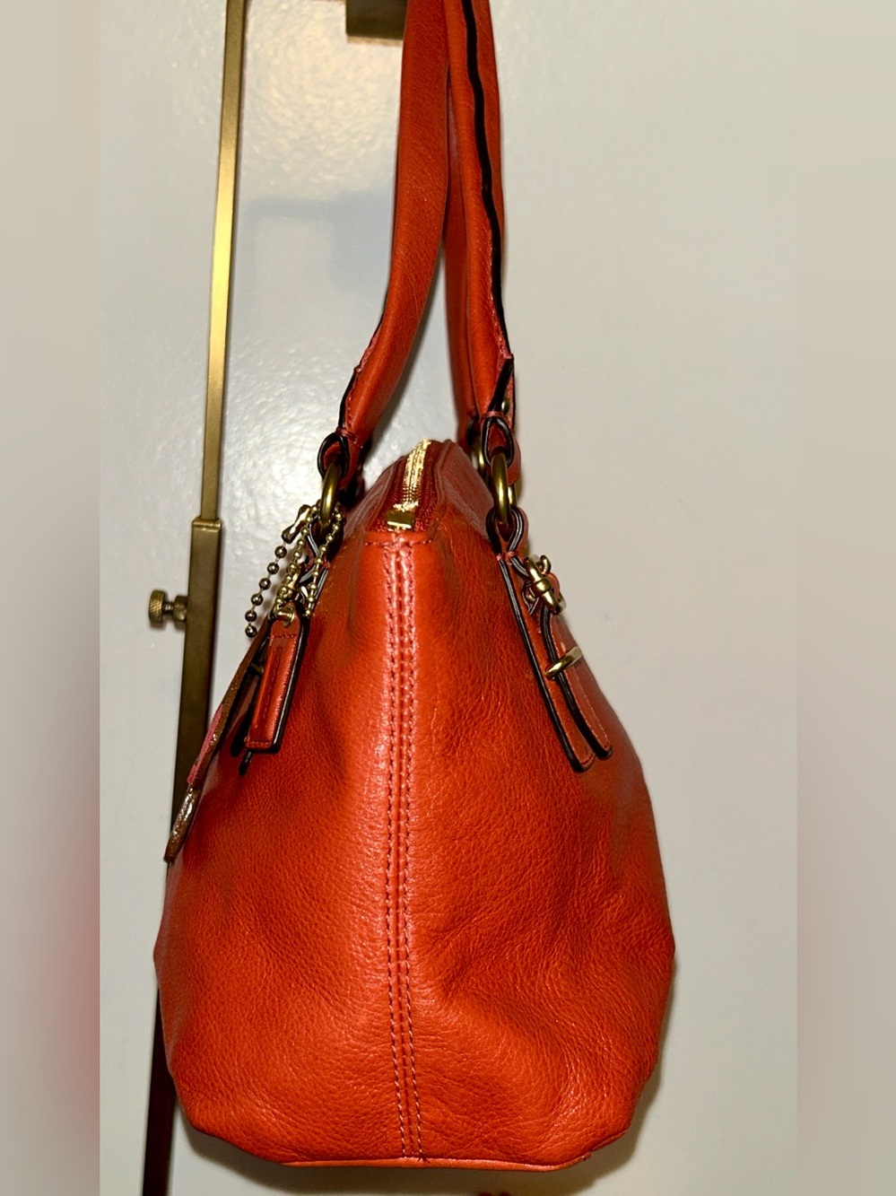 Coach Madison model, the Sophia Satchel. Upcycled Mushroom Charm and Dust Bag - Picture 6 of 10